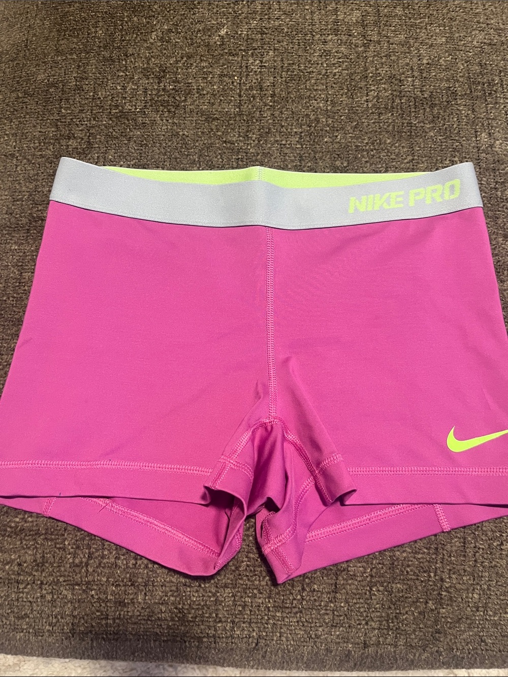 Nike Pink Performance Compression Shorts with Neon Yellow Accents